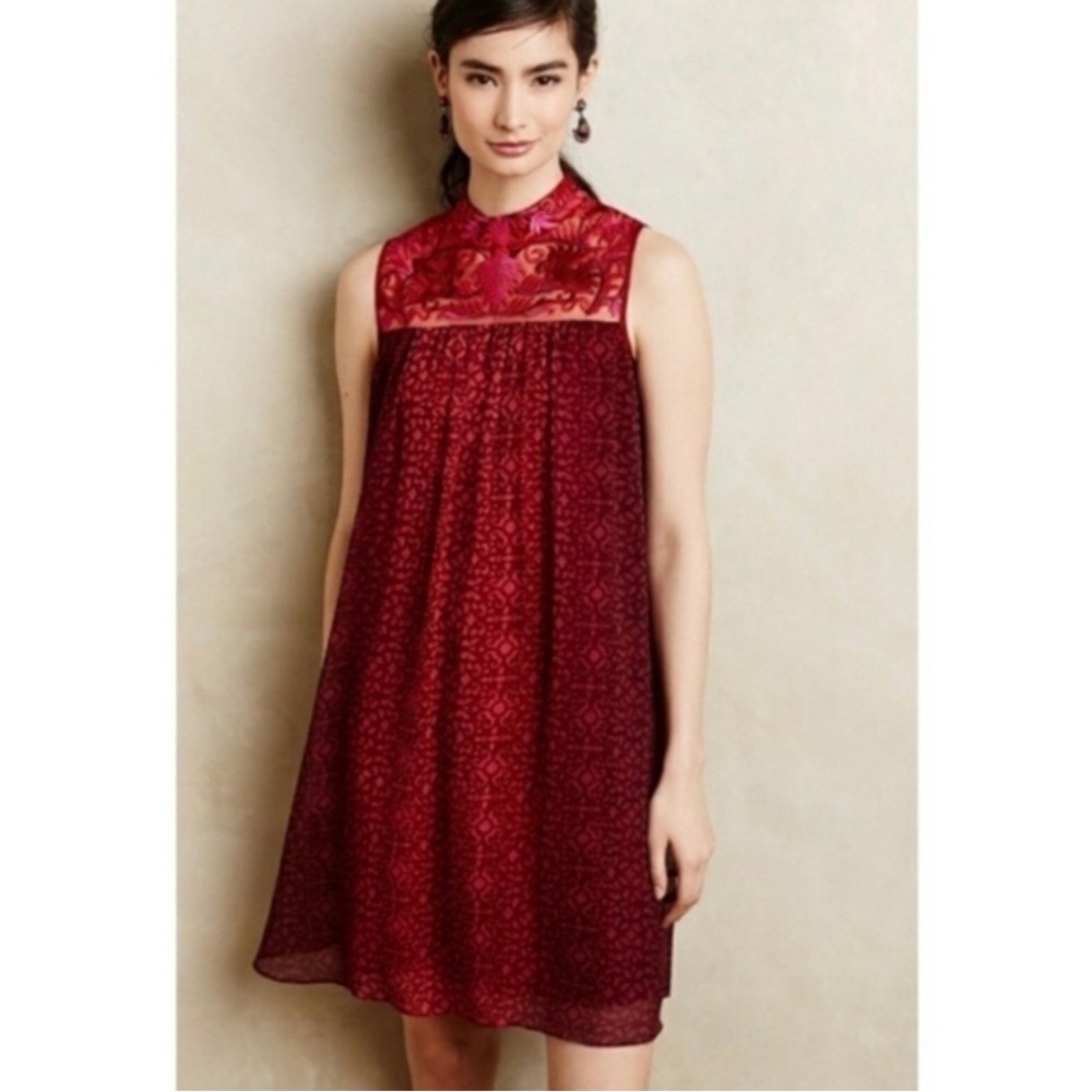 Niki Mahajan Anthropologie Amara Dress A-Line Floral Embroidered Boho Coquette